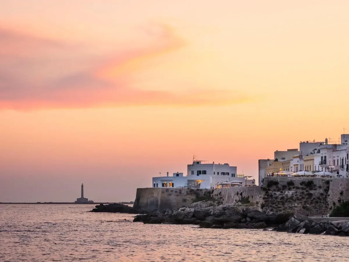Gallipoli old town seen from the sea at sunset